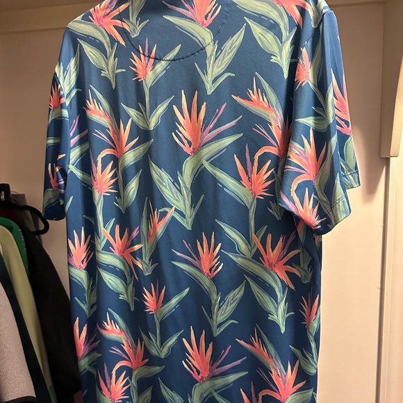 Bad Birdie Shirt Mens Large Short Sleeve Golf Polo Hawaiian Tropical Floral - Picture 2 of 3